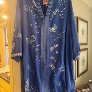 Blue Embroidered Tunic Dress
